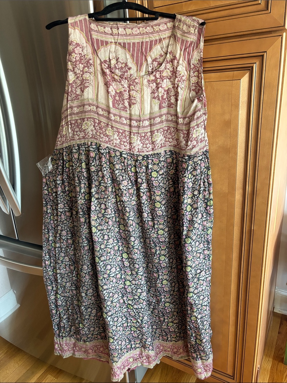 Floral Boho Patchwork Dress from India. Large